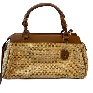 Vintage Etienne Aigner Woven Wood Brown Hand/Long Strap Boho Style Purse